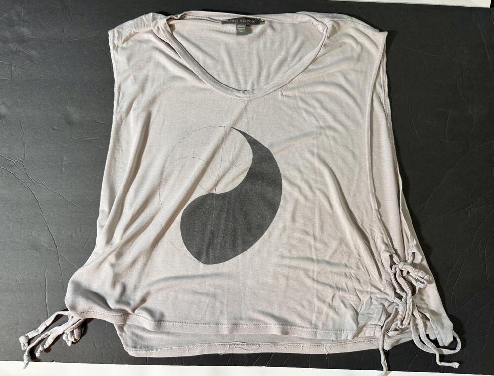 Don't Ask Why Tank Top Womens One Size Beige Yin Yang Side Tie Cropped